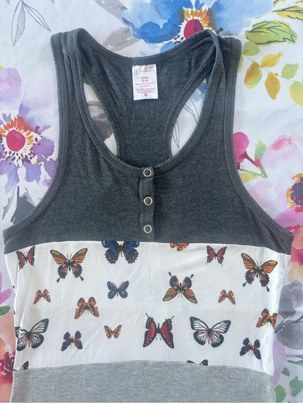 No Boundaries Charcoal and White Butterfly Racerback Tank